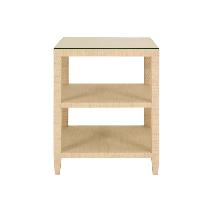 Three Tier Square Side Table In Natural Grasscloth - AMIE NAT