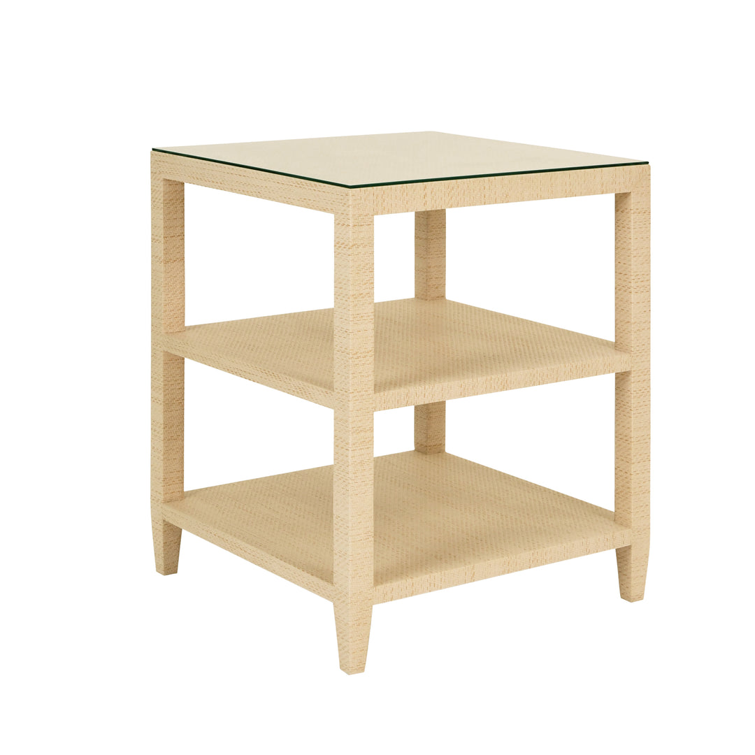 Three Tier Square Side Table In Natural Grasscloth - AMIE NAT
