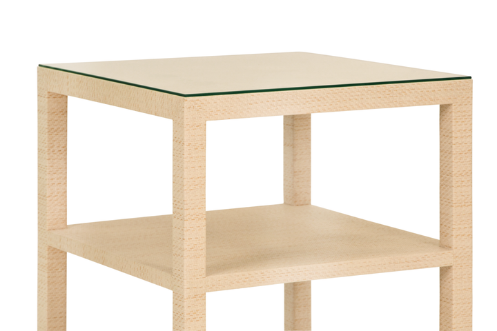 Three Tier Square Side Table In Natural Grasscloth - AMIE NAT