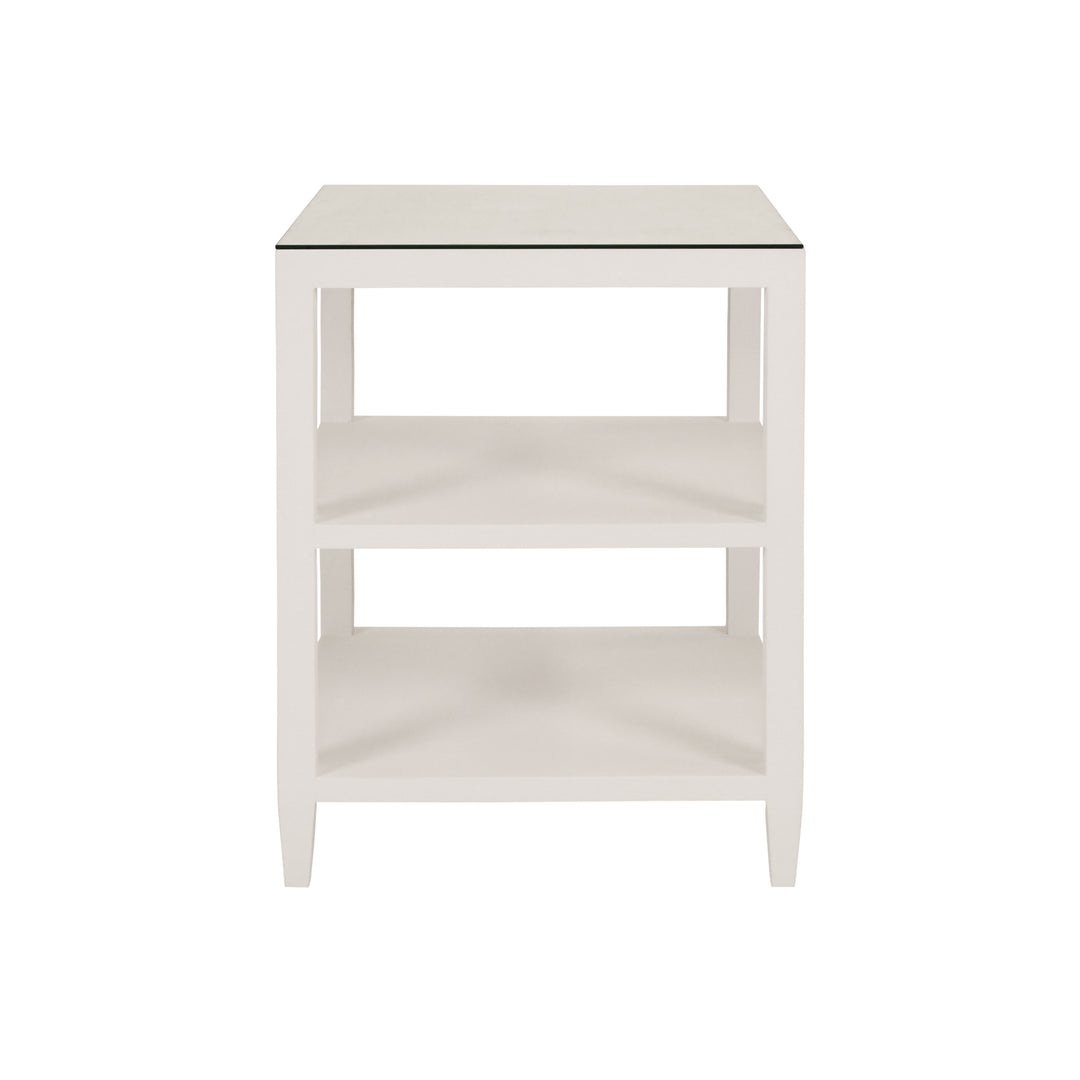 Three Tier Square Side Table In Textured White Linen - AMIE WH