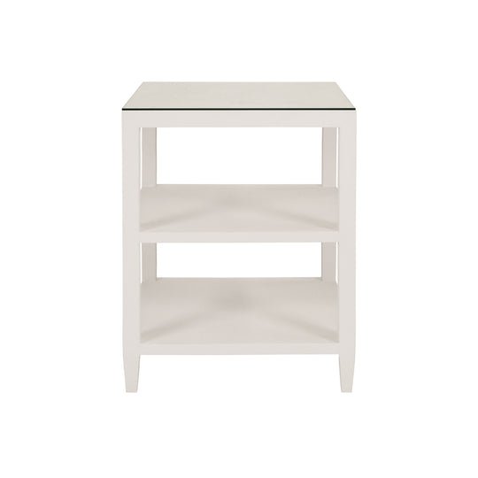 Three Tier Square Side Table In Textured White Linen - AMIE WH