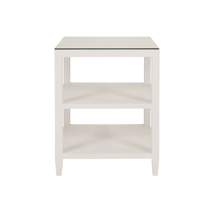 Three Tier Square Side Table In Textured White Linen - AMIE WH