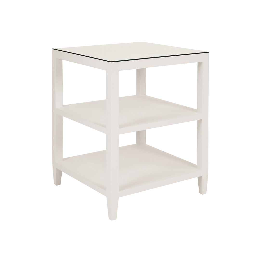 Three Tier Square Side Table In Textured White Linen - AMIE WH