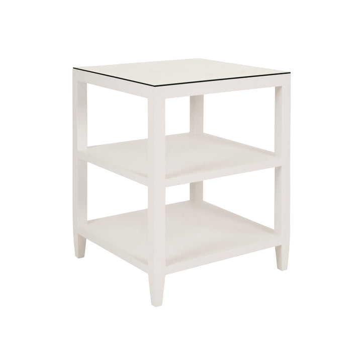 Three Tier Square Side Table In Textured White Linen - AMIE WH