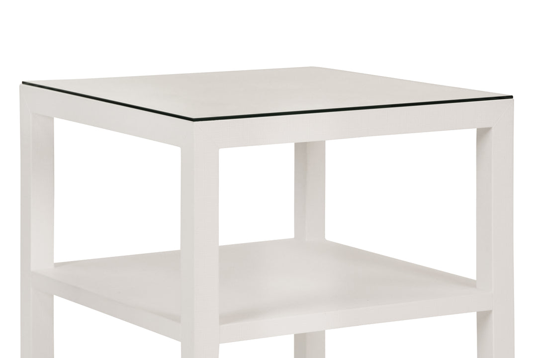 Three Tier Square Side Table In Textured White Linen - AMIE WH
