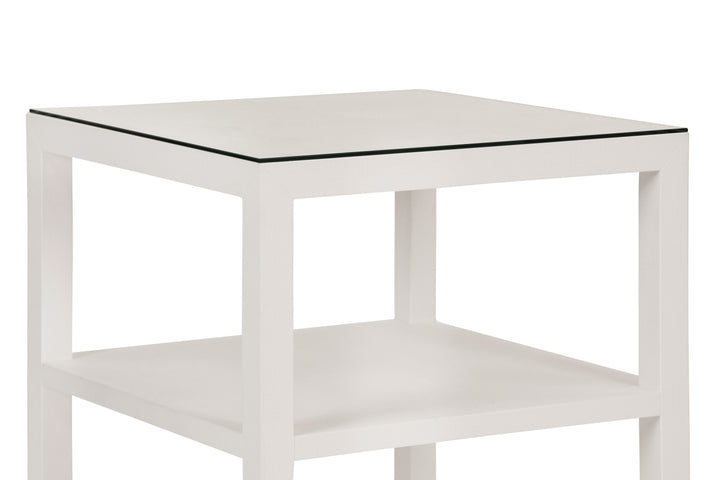 Three Tier Square Side Table In Textured White Linen - AMIE WH