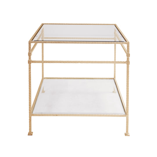 Two Tier Square Table With Glass Top In Hammered Gold Leaf - AMOS G