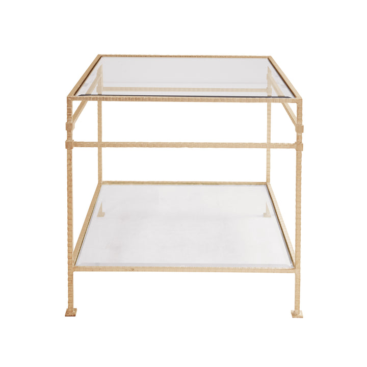 Two Tier Square Table With Glass Top In Hammered Gold Leaf - AMOS G