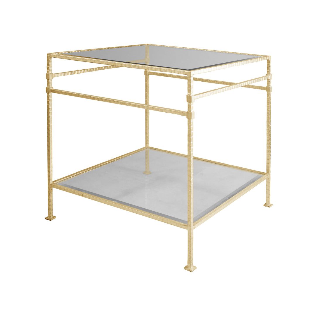 Two Tier Square Table With Glass Top In Hammered Gold Leaf - AMOS G