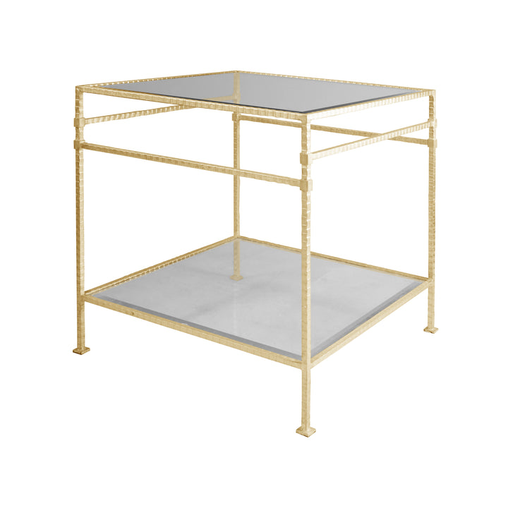 Two Tier Square Table With Glass Top In Hammered Gold Leaf - AMOS G