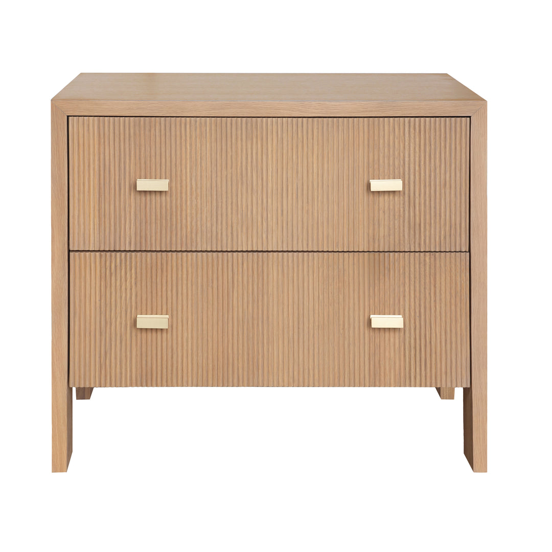 Two Drawer Side Table With Fluted Detail In Natural Oak - ANDRE NO