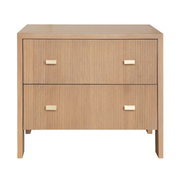 Two Drawer Side Table With Fluted Detail In Natural Oak - ANDRE NO