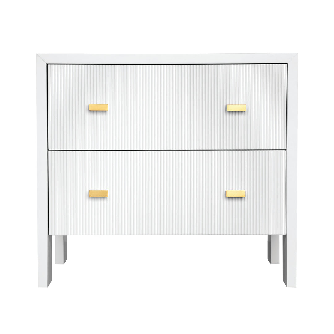 Two Drawer Side Table With Fluted Detail In Matte White Lacquer - ANDRE WH