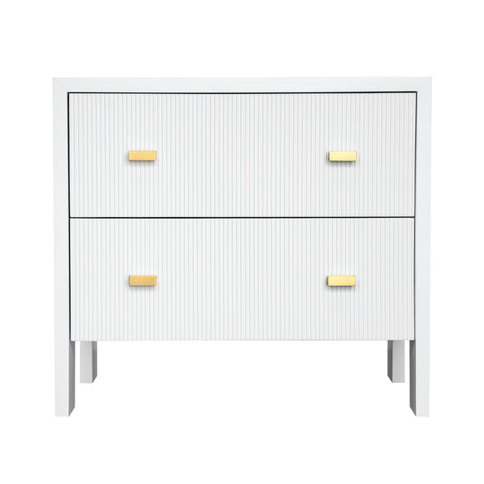 Two Drawer Side Table With Fluted Detail In Matte White Lacquer - ANDRE WH