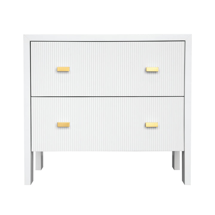 Two Drawer Side Table With Fluted Detail In Matte White Lacquer - ANDRE WH