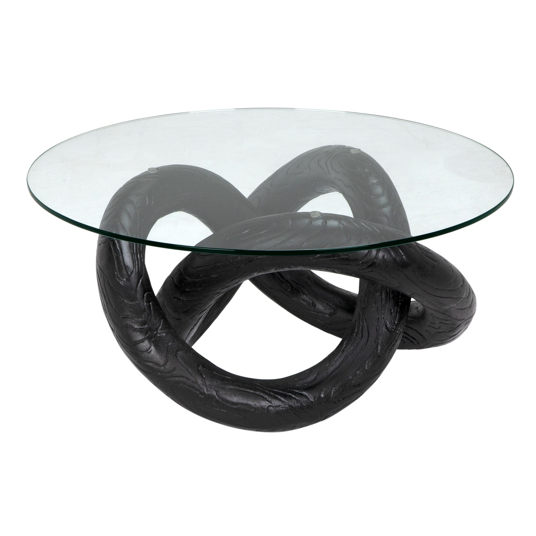 American Home Furniture | Noir - Phobos Coffee Table with Glass, Black Resin