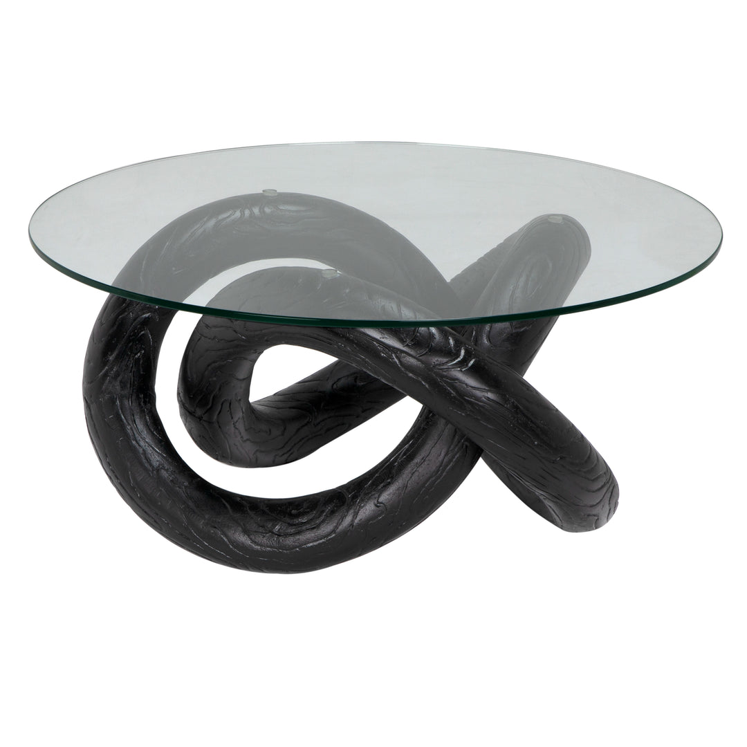 American Home Furniture | Noir - Phobos Coffee Table with Glass, Black Resin