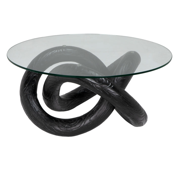 American Home Furniture | Noir - Phobos Coffee Table with Glass, Black Resin