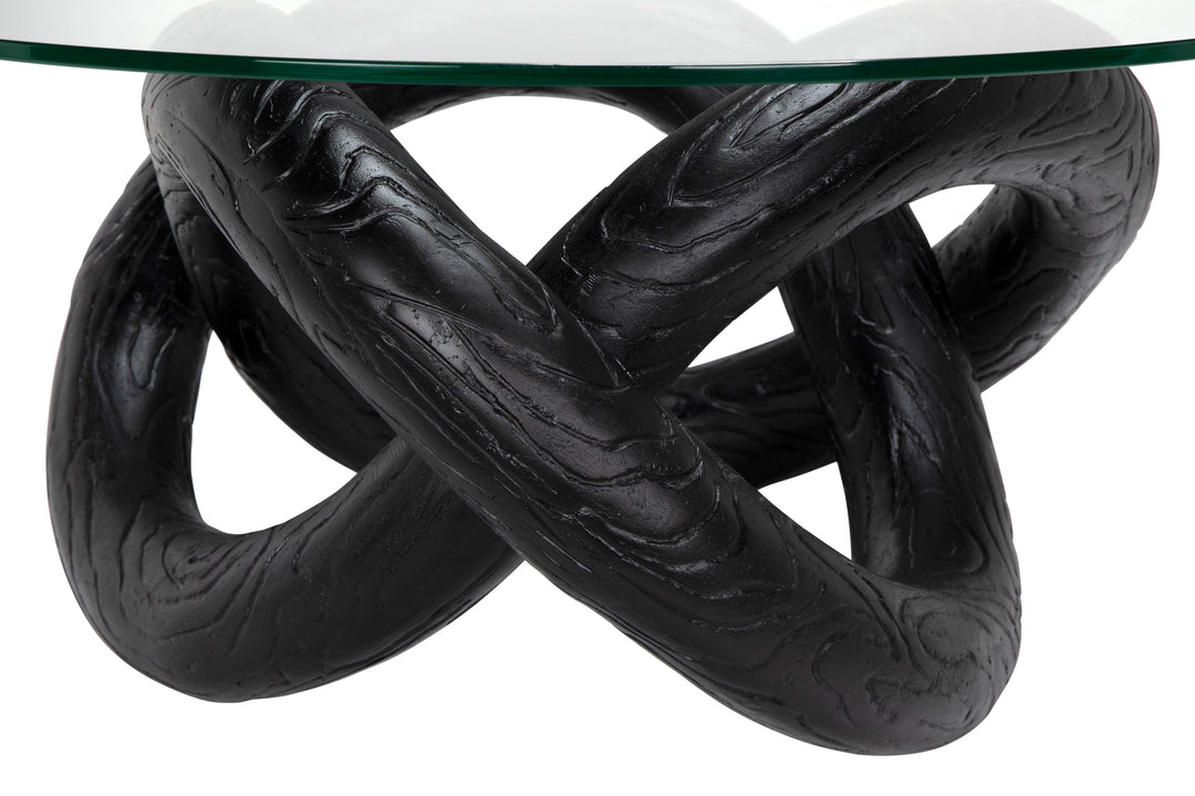 American Home Furniture | Noir - Phobos Coffee Table with Glass, Black Resin