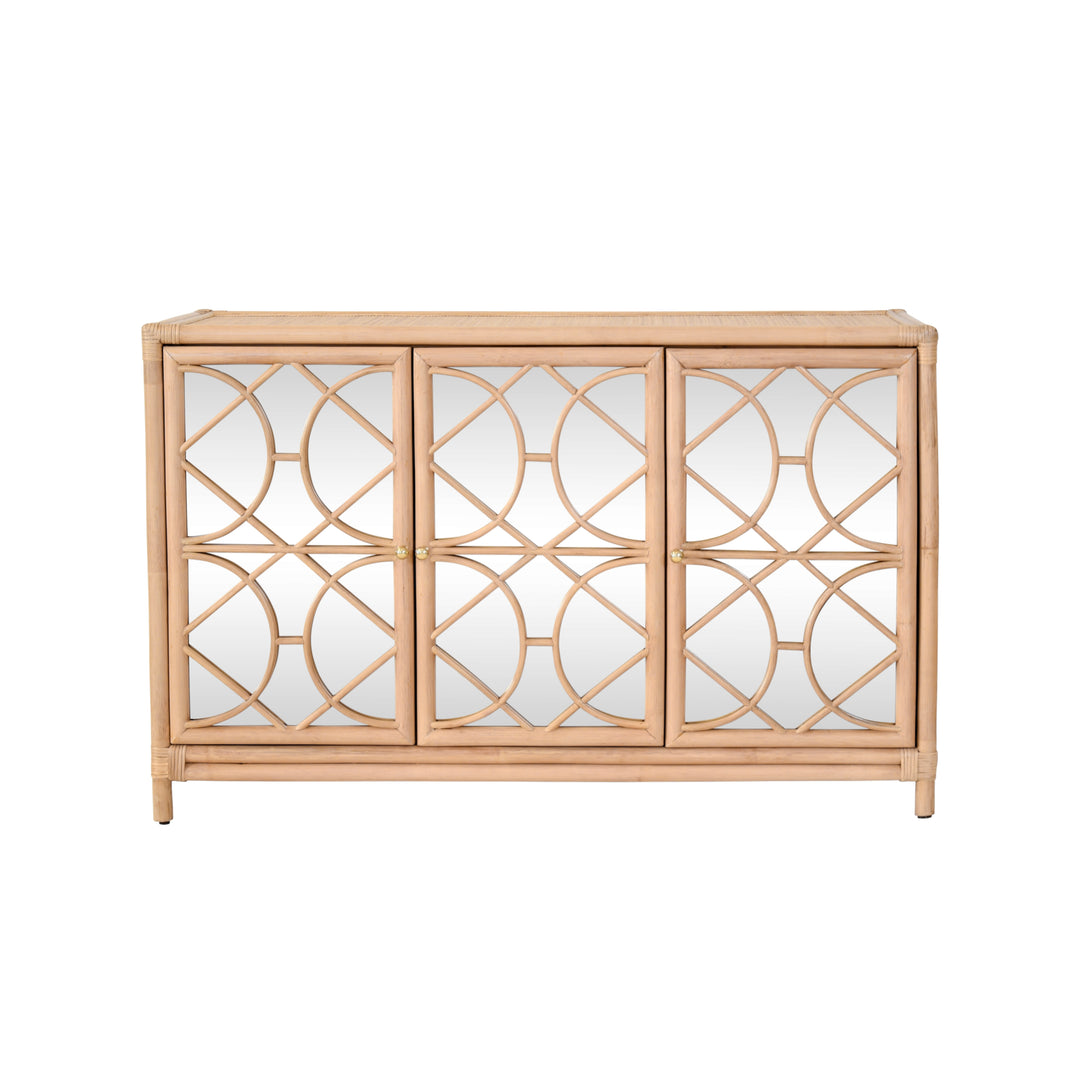 Three Door Decorative Mirror Front Buffet In Natural Rattan - ARIA NAT