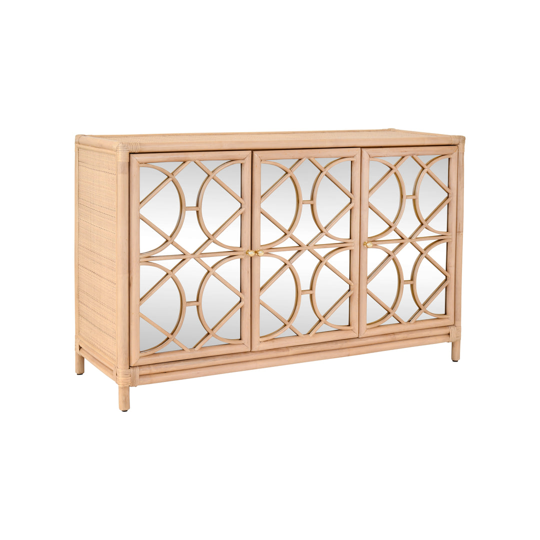 Three Door Decorative Mirror Front Buffet In Natural Rattan - ARIA NAT