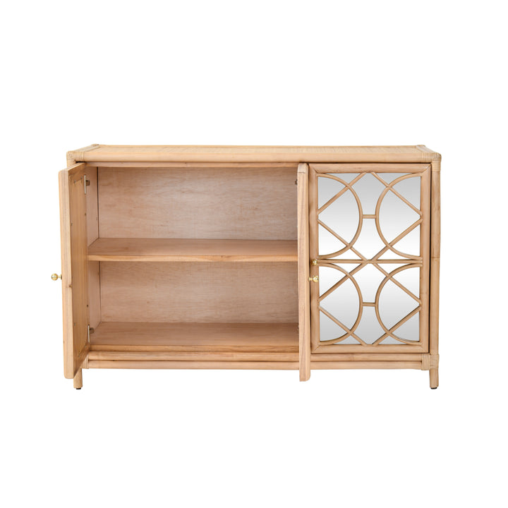 Three Door Decorative Mirror Front Buffet In Natural Rattan - ARIA NAT