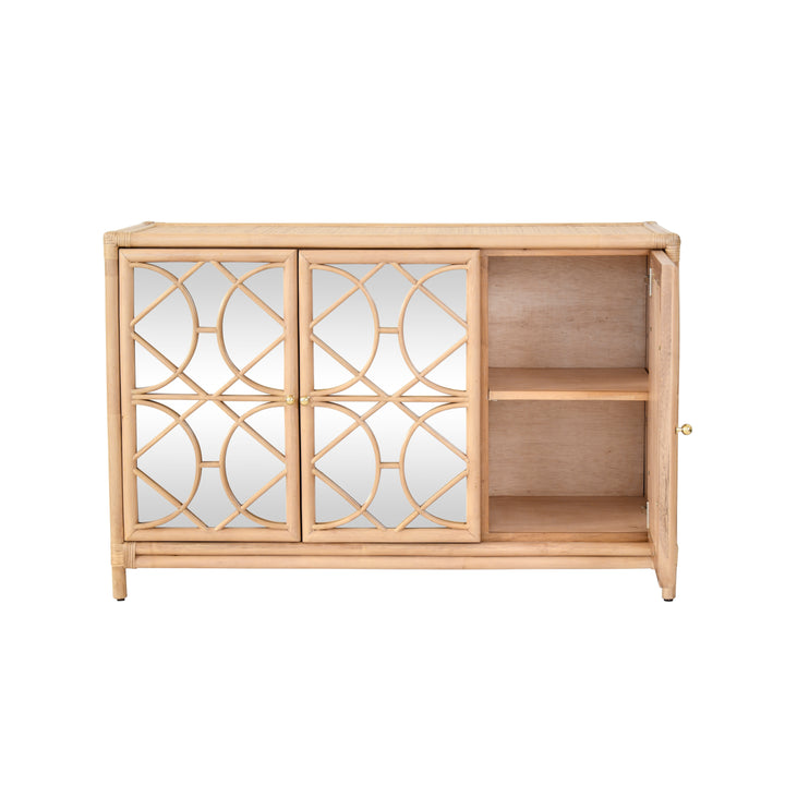 Three Door Decorative Mirror Front Buffet In Natural Rattan - ARIA NAT