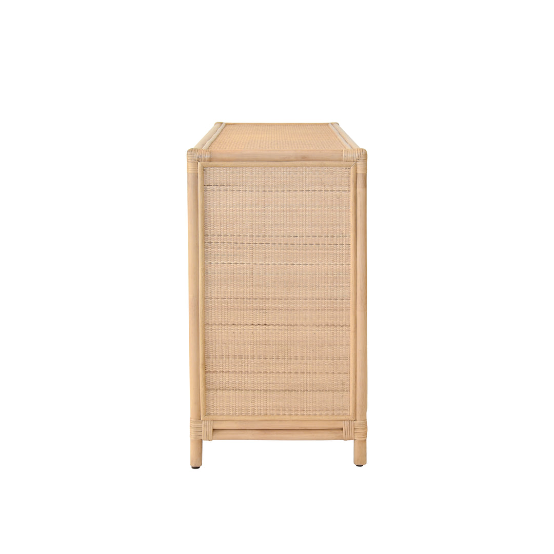 Three Door Decorative Mirror Front Buffet In Natural Rattan - ARIA NAT