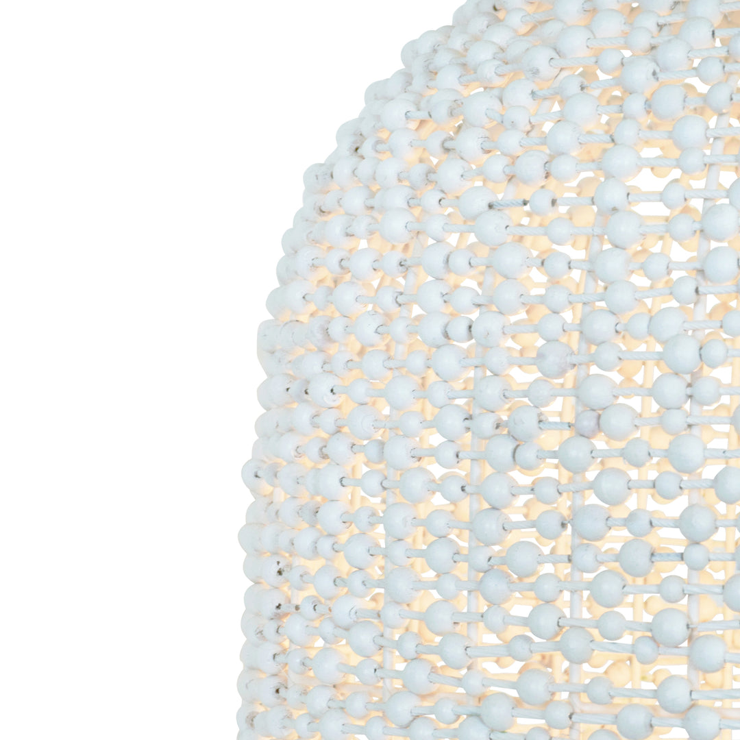 Elongated Dome Shaped Pendant Wrapped With Whitewash Wood Beads - ARLEIGH