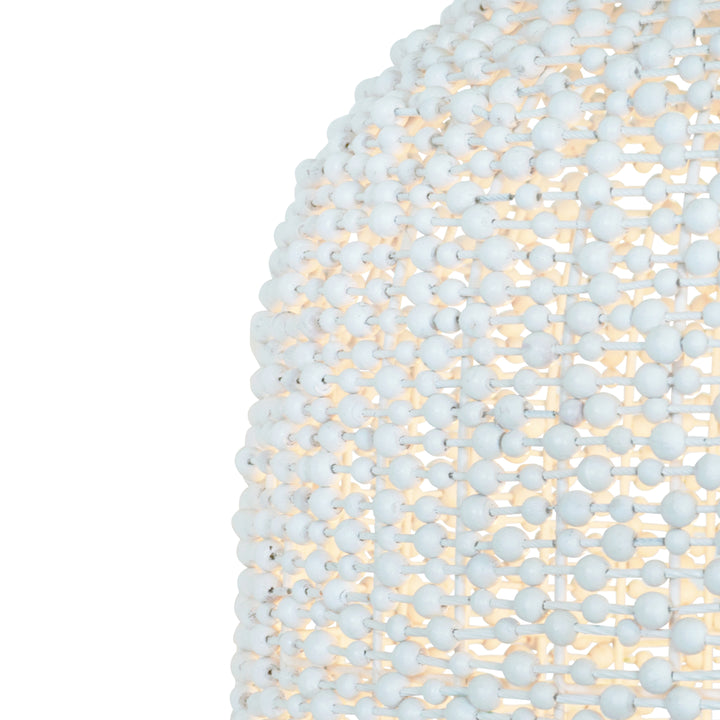 Elongated Dome Shaped Pendant Wrapped With Whitewash Wood Beads - ARLEIGH