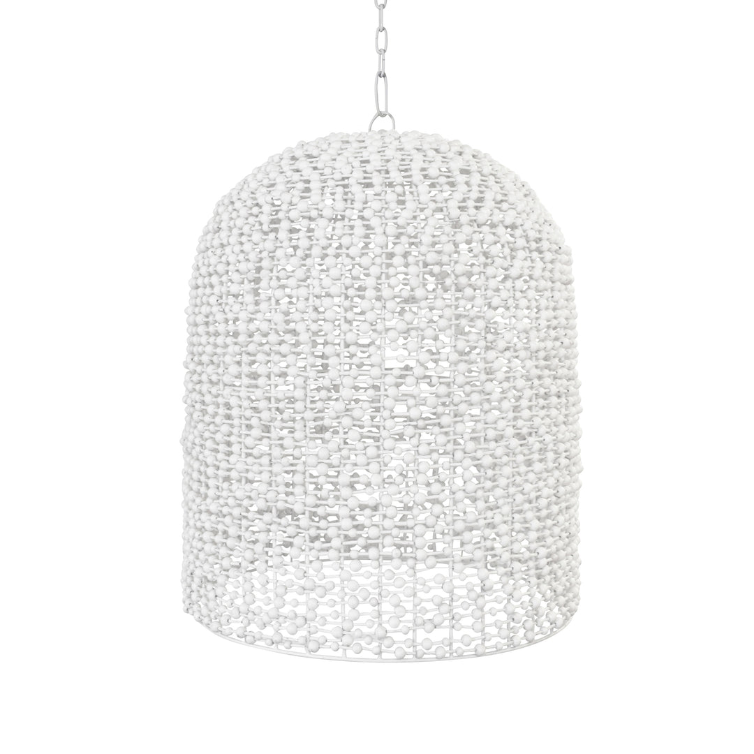 Elongated Dome Shaped Pendant Wrapped With Whitewash Wood Beads - ARLEIGH