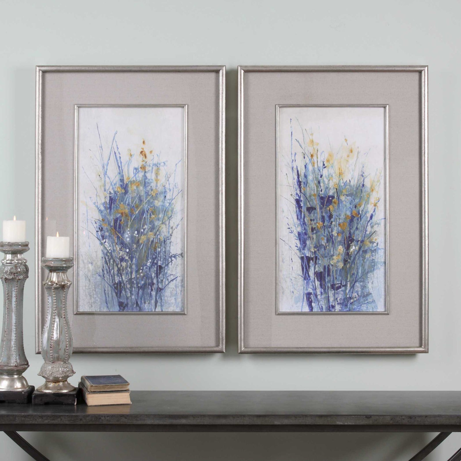 American Home Furniture Uttermost Indigo Florals Framed Art S/2