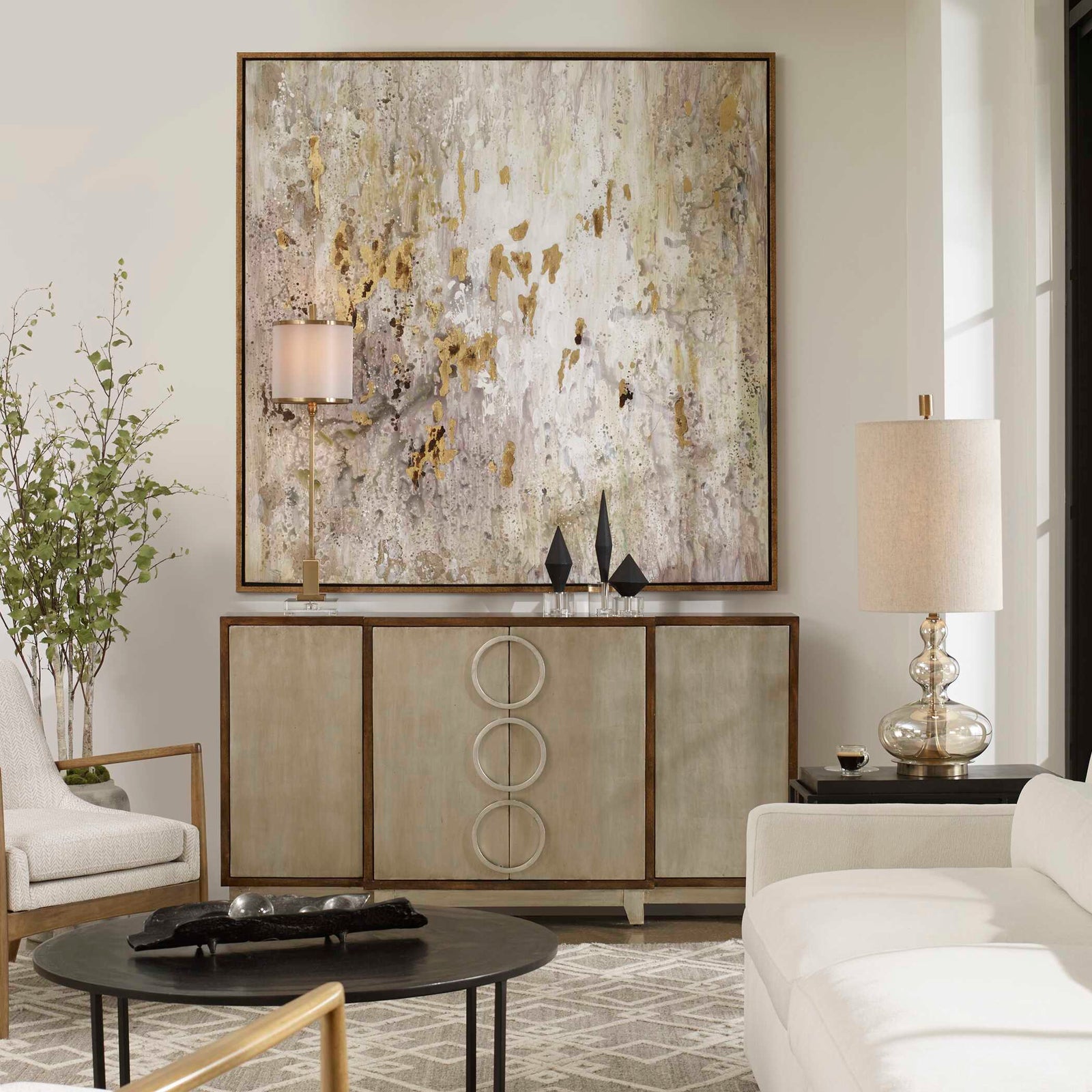 American Home Furniture Uttermost Golden Raindrops Modern Abstract Art