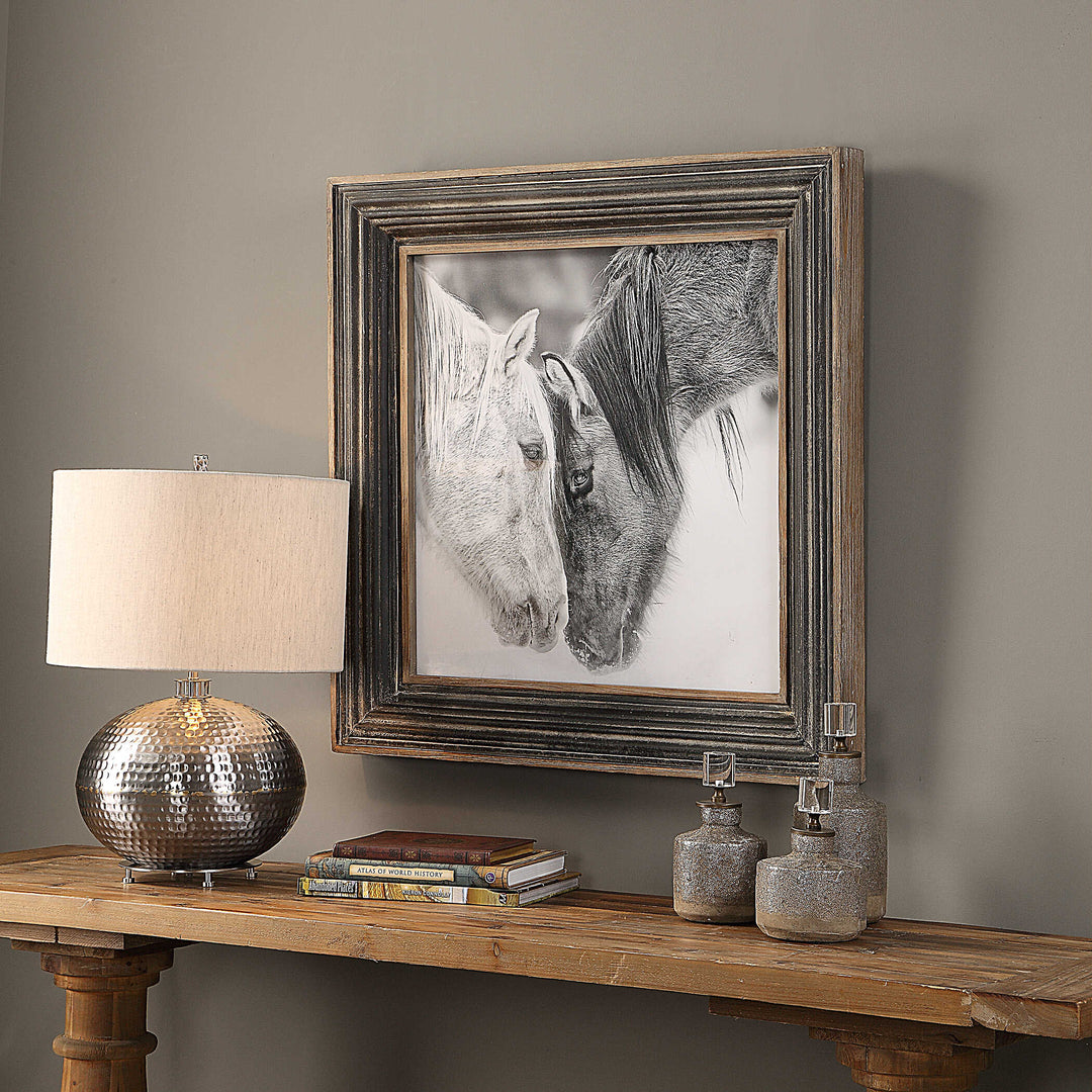American Home Furniture Uttermost Custom Black and White Horses Print