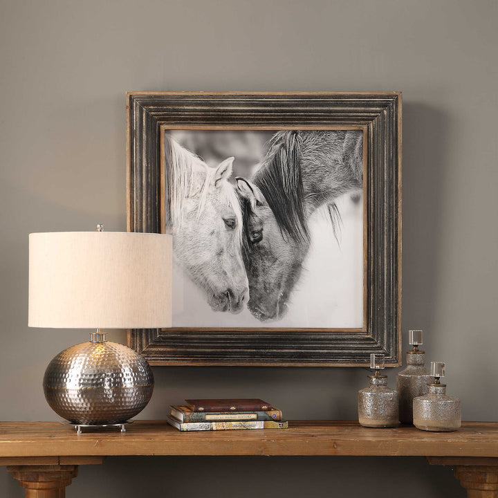 American Home Furniture Uttermost Custom Black and White Horses Print