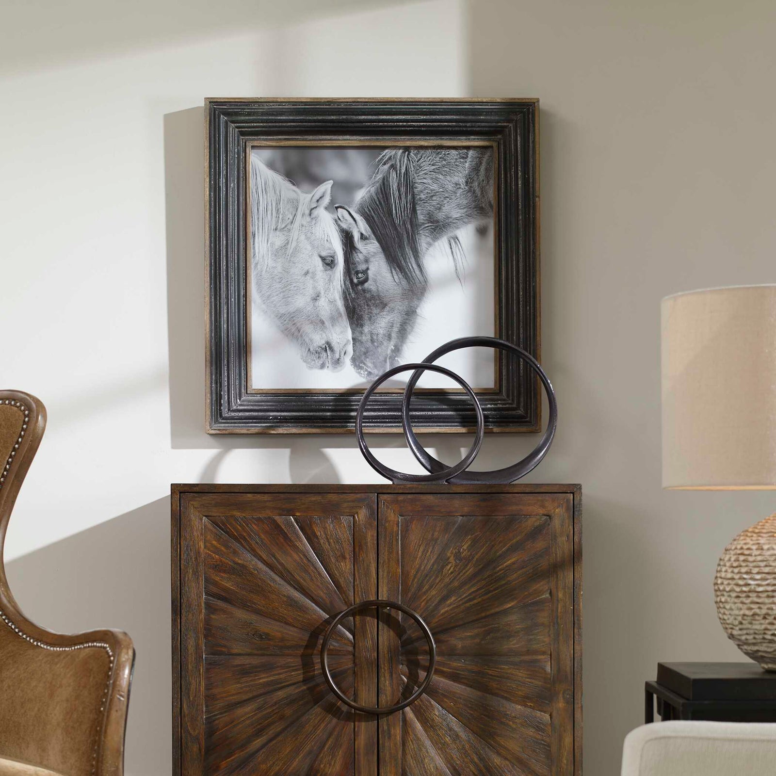 American Home Furniture Uttermost Custom Black and White Horses Print
