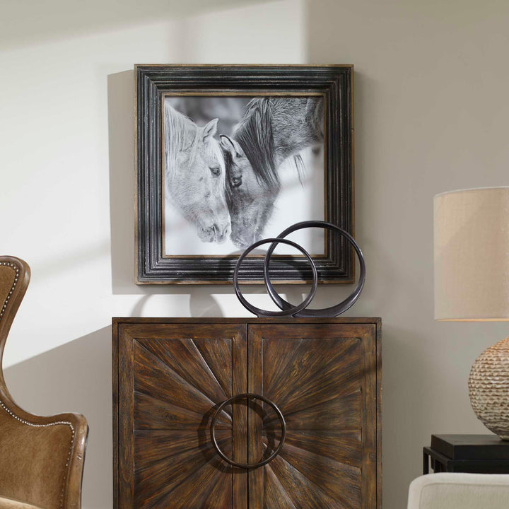 American Home Furniture Uttermost Custom Black and White Horses Print