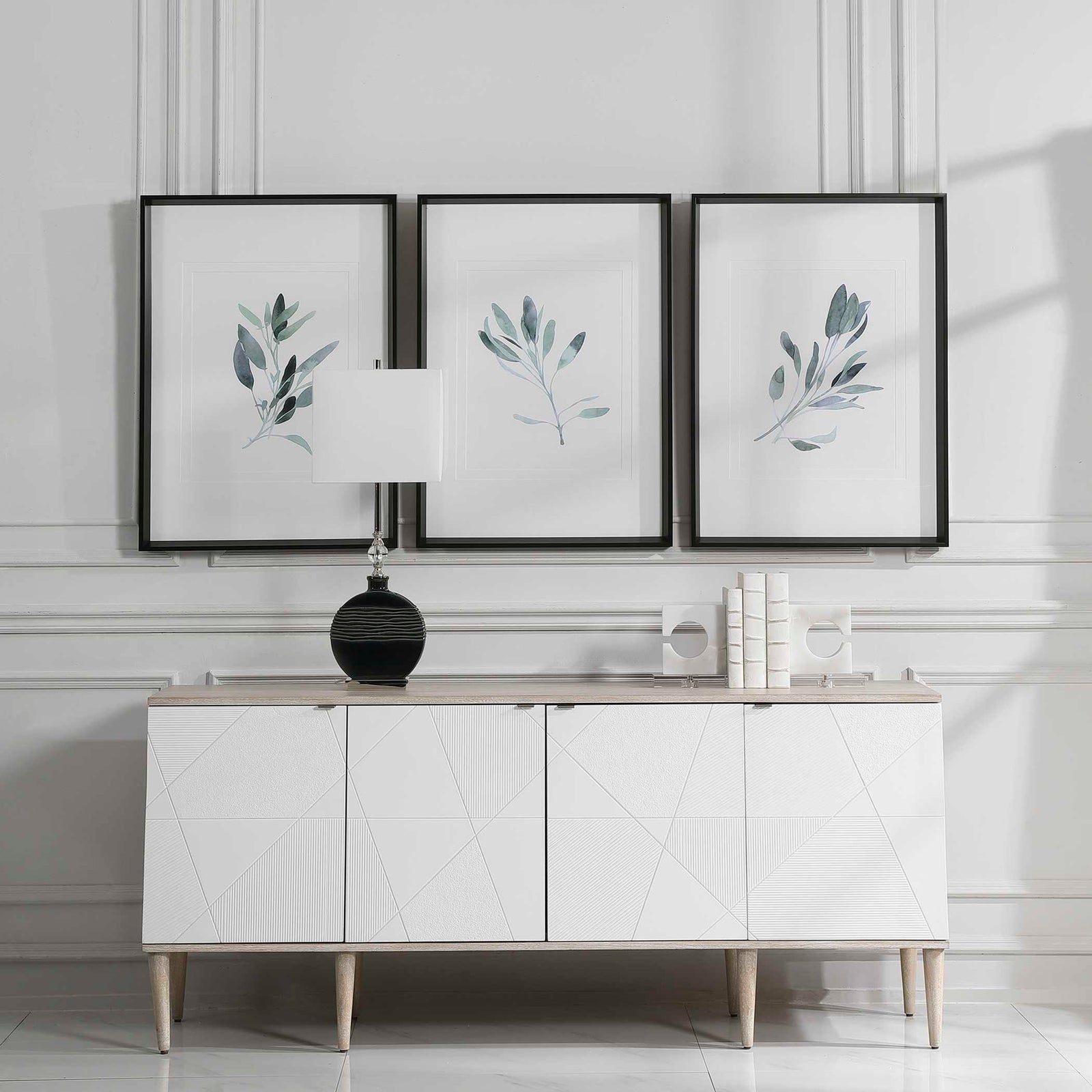American Home Furniture Uttermost Simple Sage Watercolor Prints, Set of 3