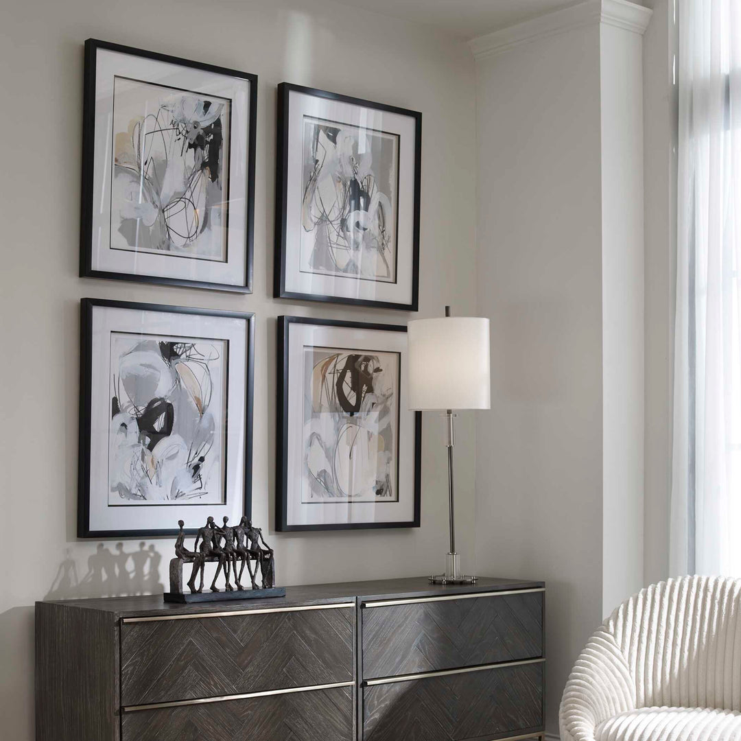 American Home Furniture Uttermost Tangled Threads Abstract Framed Prints, Set of 4