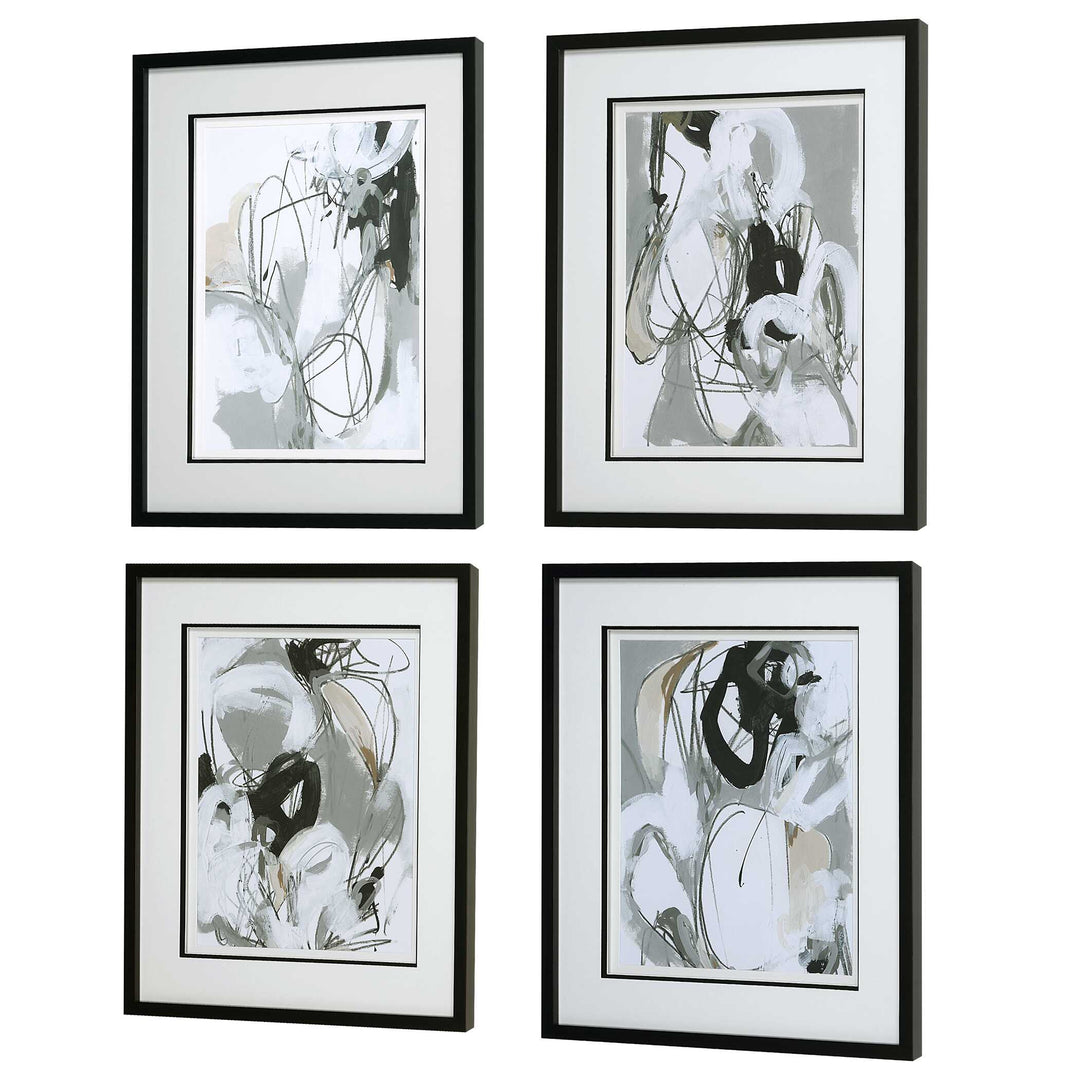 American Home Furniture Uttermost Tangled Threads Abstract Framed Prints, Set of 4