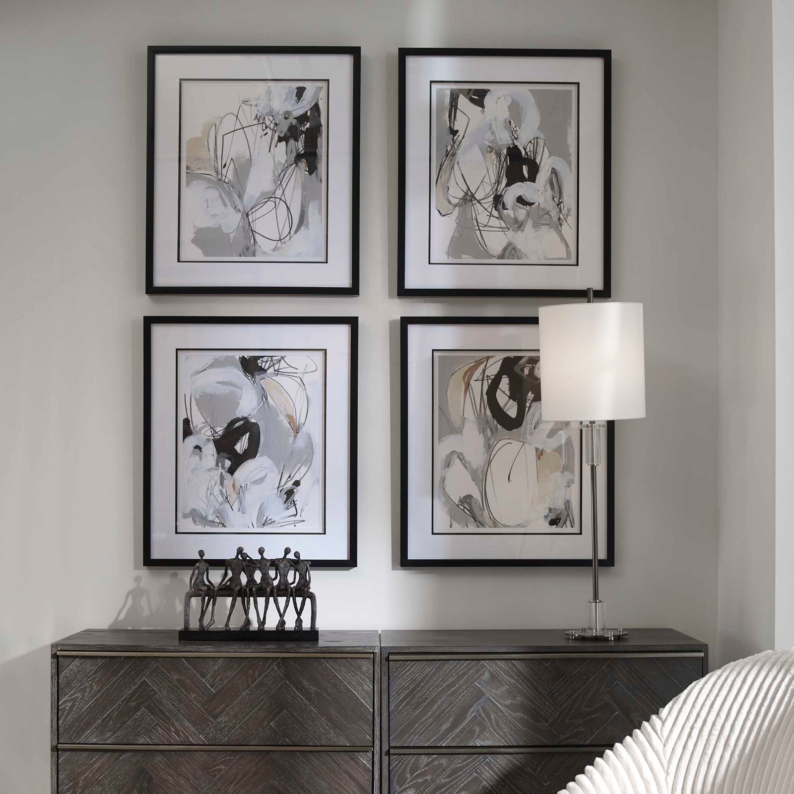 American Home Furniture Uttermost Tangled Threads Abstract Framed Prints, Set of 4