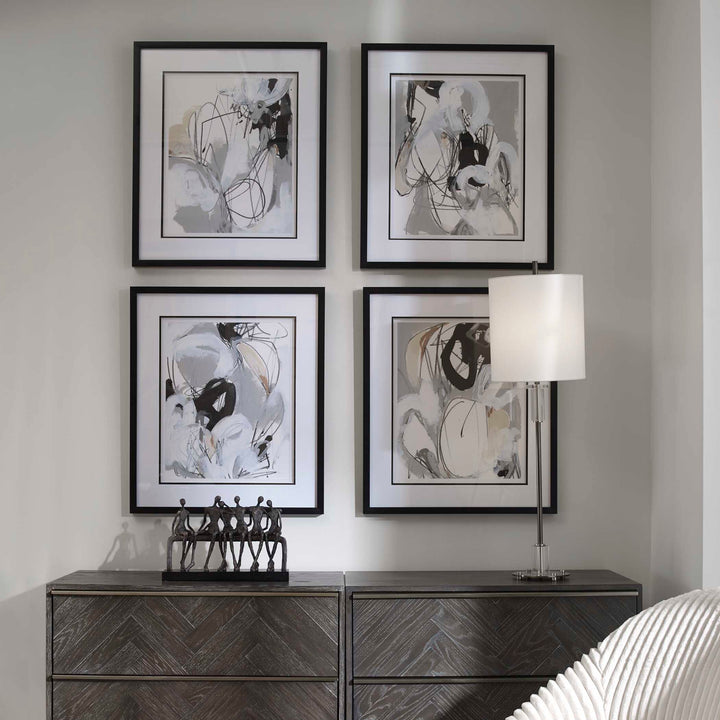 American Home Furniture Uttermost Tangled Threads Abstract Framed Prints, Set of 4