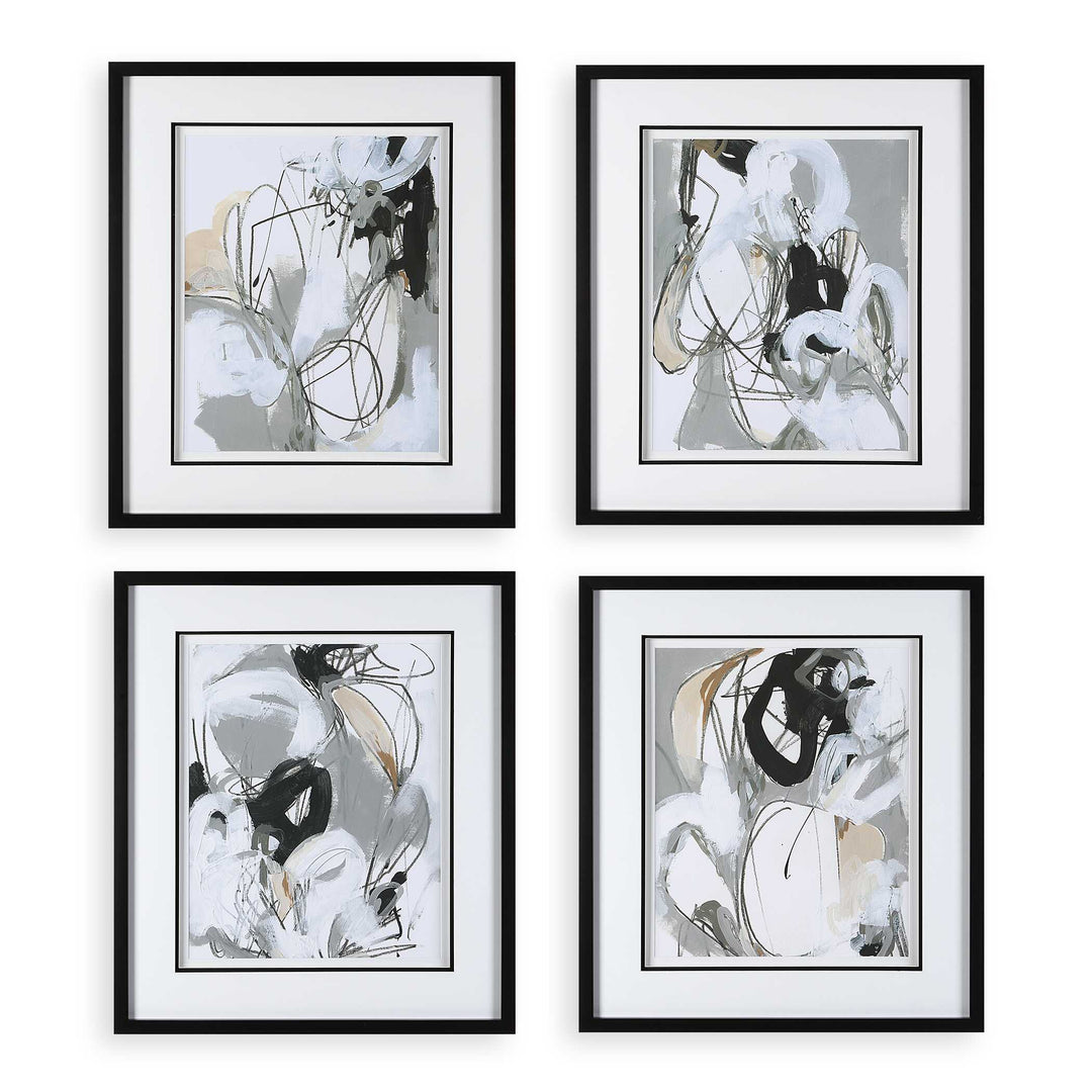 American Home Furniture Uttermost Tangled Threads Abstract Framed Prints, Set of 4