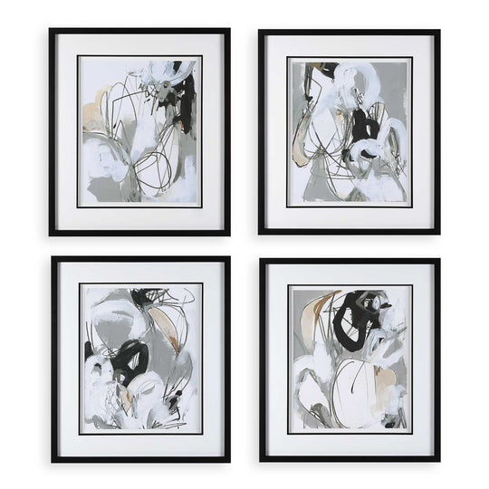 American Home Furniture Uttermost Tangled Threads Abstract Framed Prints, Set of 4