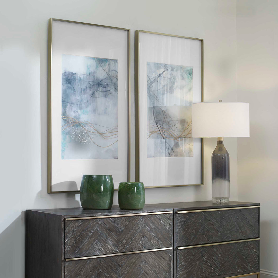 American Home Furniture Uttermost Undulating Oro Abstract Prints, Set of 2