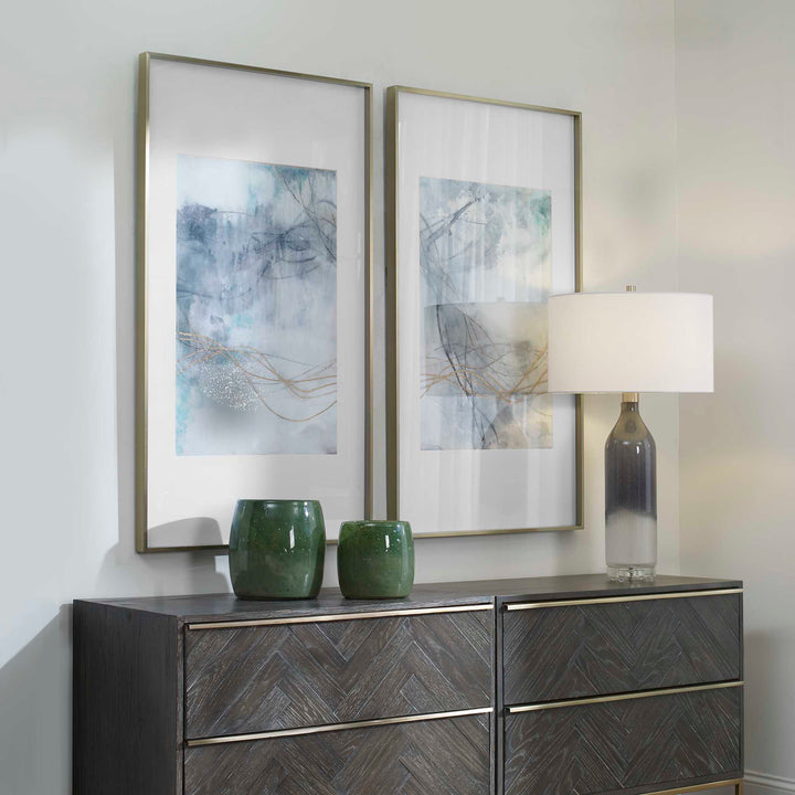 American Home Furniture Uttermost Undulating Oro Abstract Prints, Set of 2