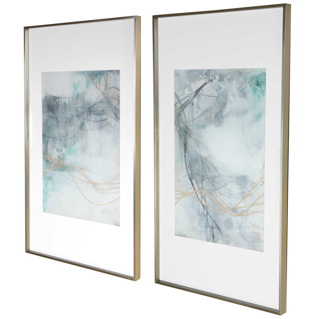 American Home Furniture Uttermost Undulating Oro Abstract Prints, Set of 2