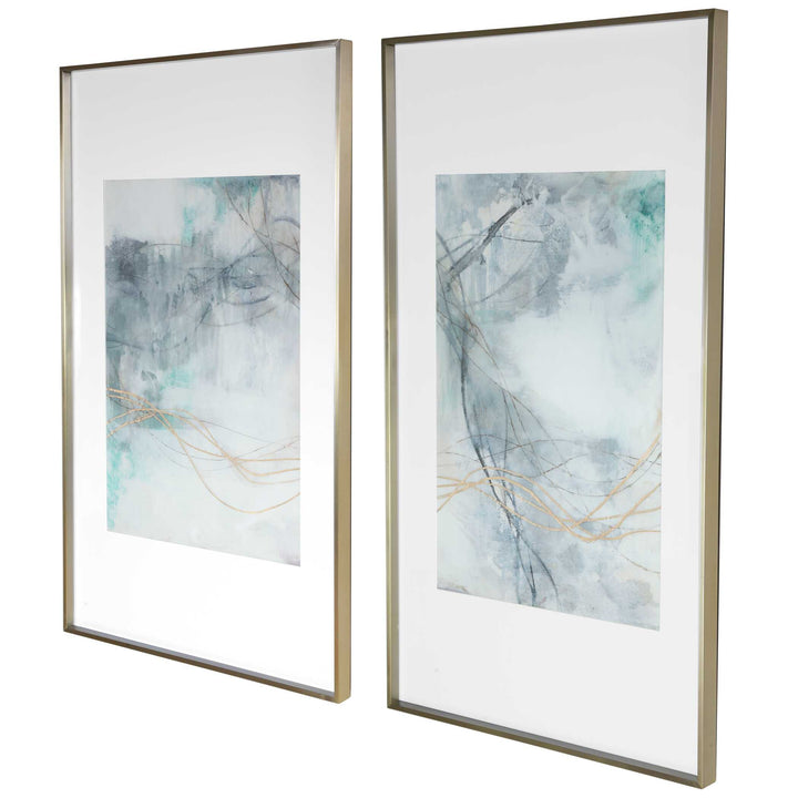 American Home Furniture Uttermost Undulating Oro Abstract Prints, Set of 2