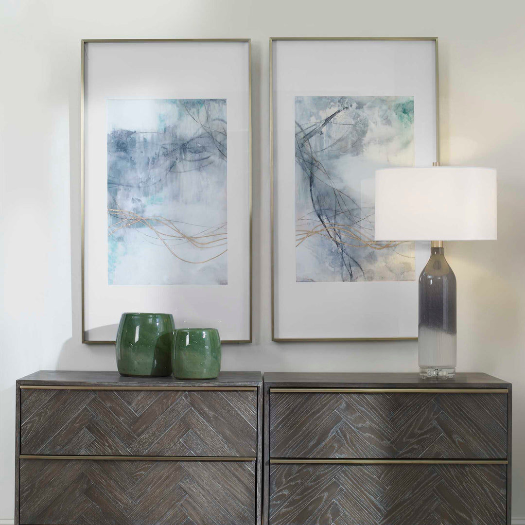 American Home Furniture Uttermost Undulating Oro Abstract Prints, Set of 2