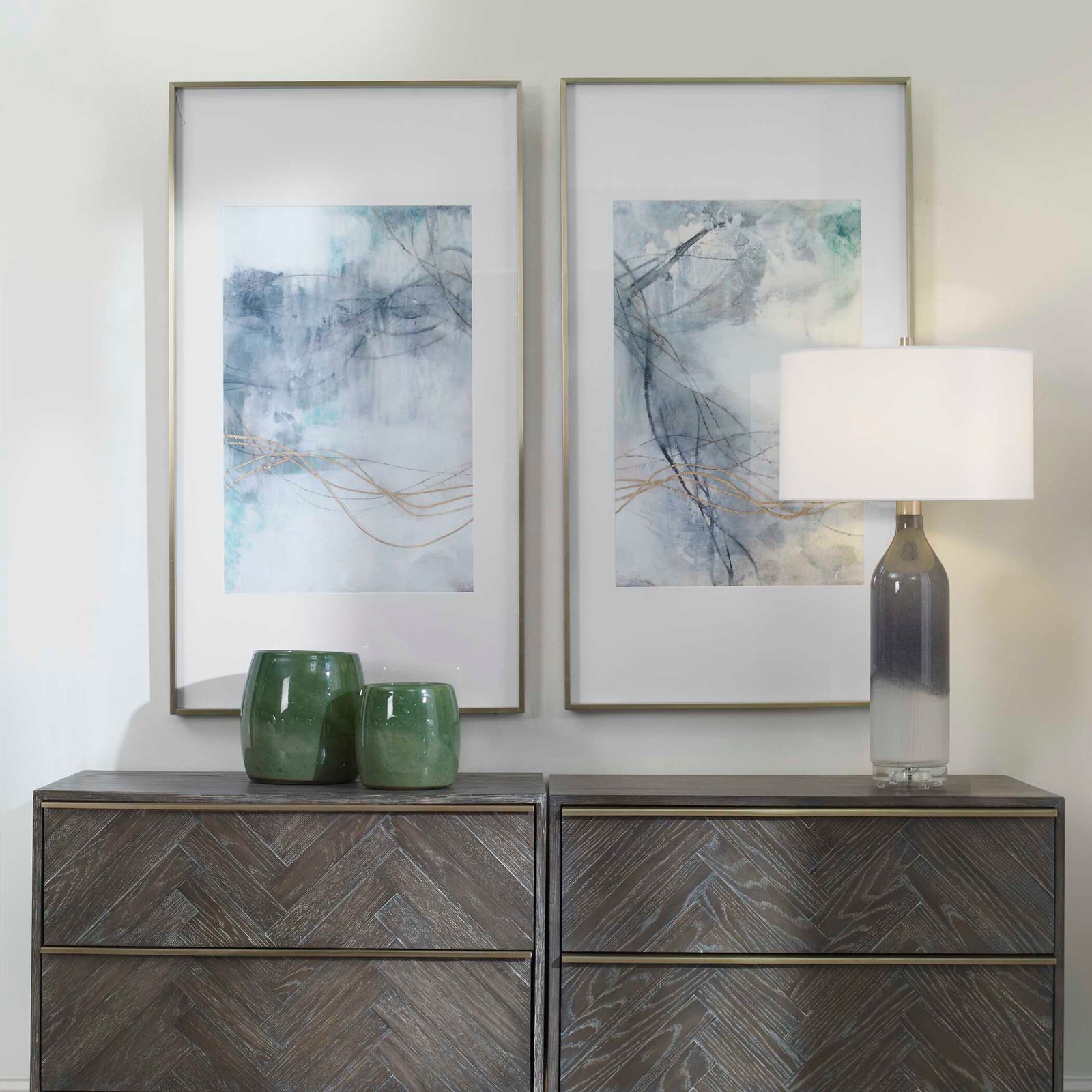 American Home Furniture Uttermost Undulating Oro Abstract Prints, Set of 2